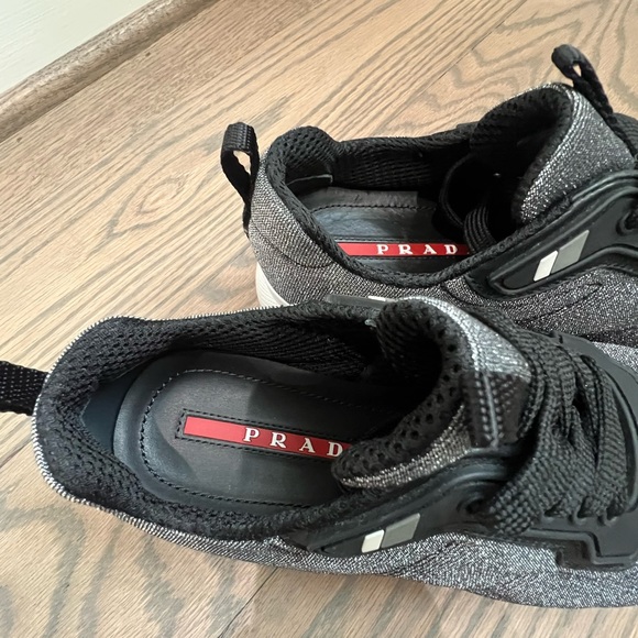 Prada Platform Black Metallic Sneakers Oxfords size 36 1/2 or 6.5 - Picture 8 of 11